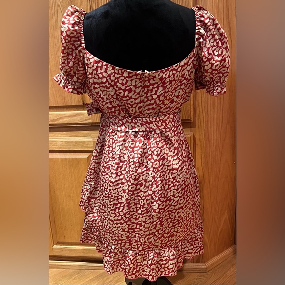 MAJORELLE Shiloh Puff Sleeve Waist Tie Ruffle Mini Dress Red Leopard Size Large‎ - Picture 12 of 16